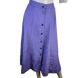 Vintage 70s Midi Skirt Women Plus Size 16 Purple Button Front A-line Formal Fall